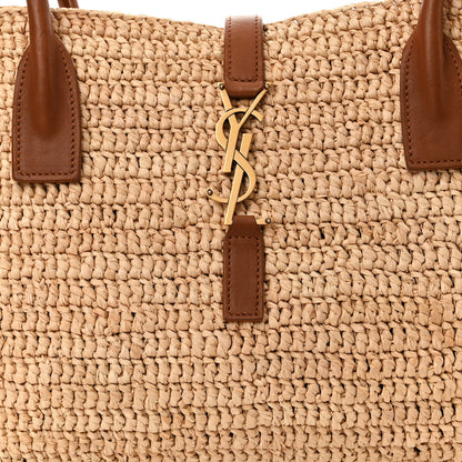 Saint Laurent Raffia Calfskin Panier Rectangle Tote Naturel Brick 7 of 11