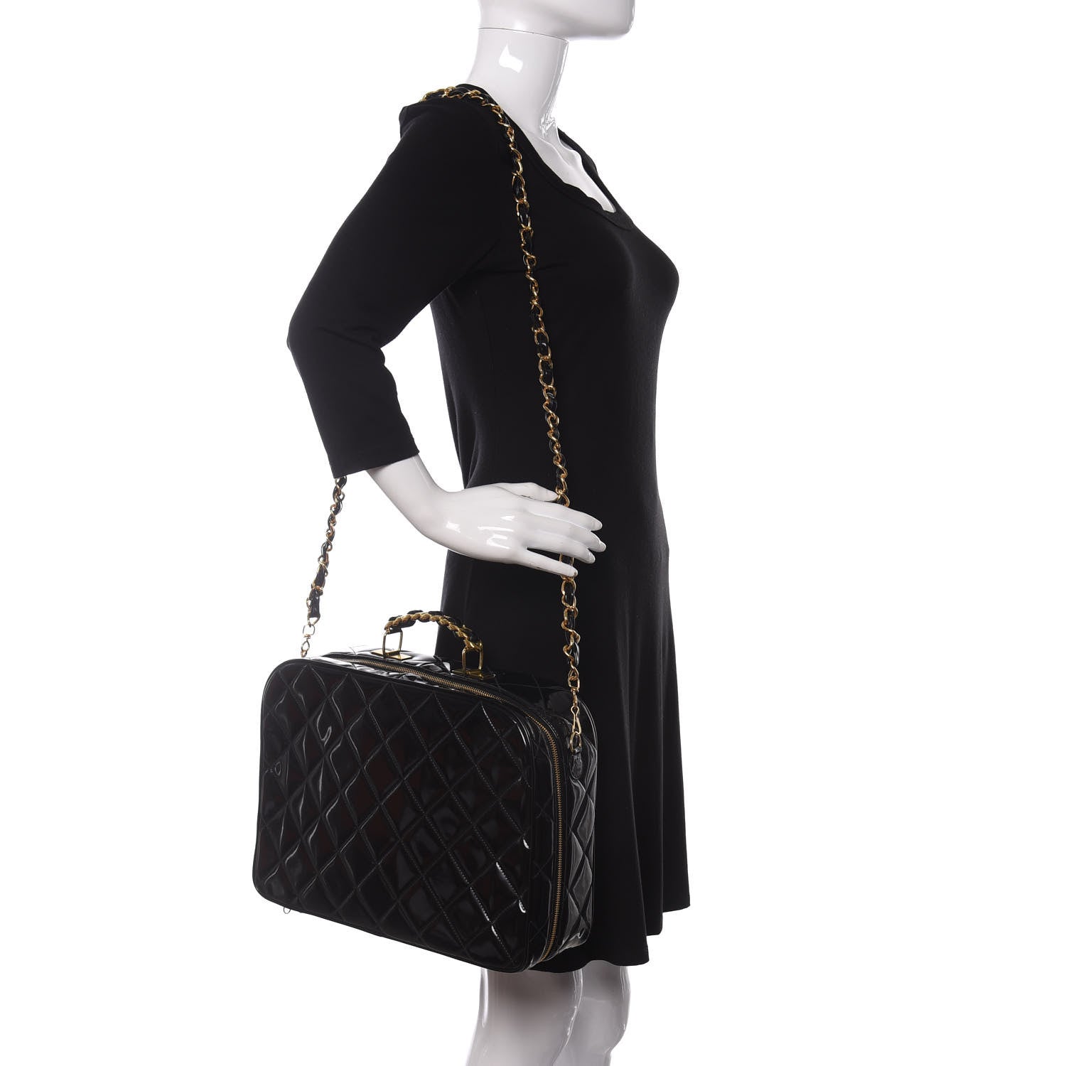 Chanel Patent Quilted Top Handle Lunch Box Carryall Shoulder Bag Black 2 of 15