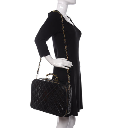 Chanel Patent Quilted Top Handle Lunch Box Carryall Shoulder Bag Black 2 of 15
