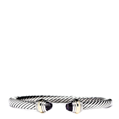 David Yurman Sterling Silver 14K Yellow Gold Amethyst 5mm Cable Classics Bracelet 1 of 4