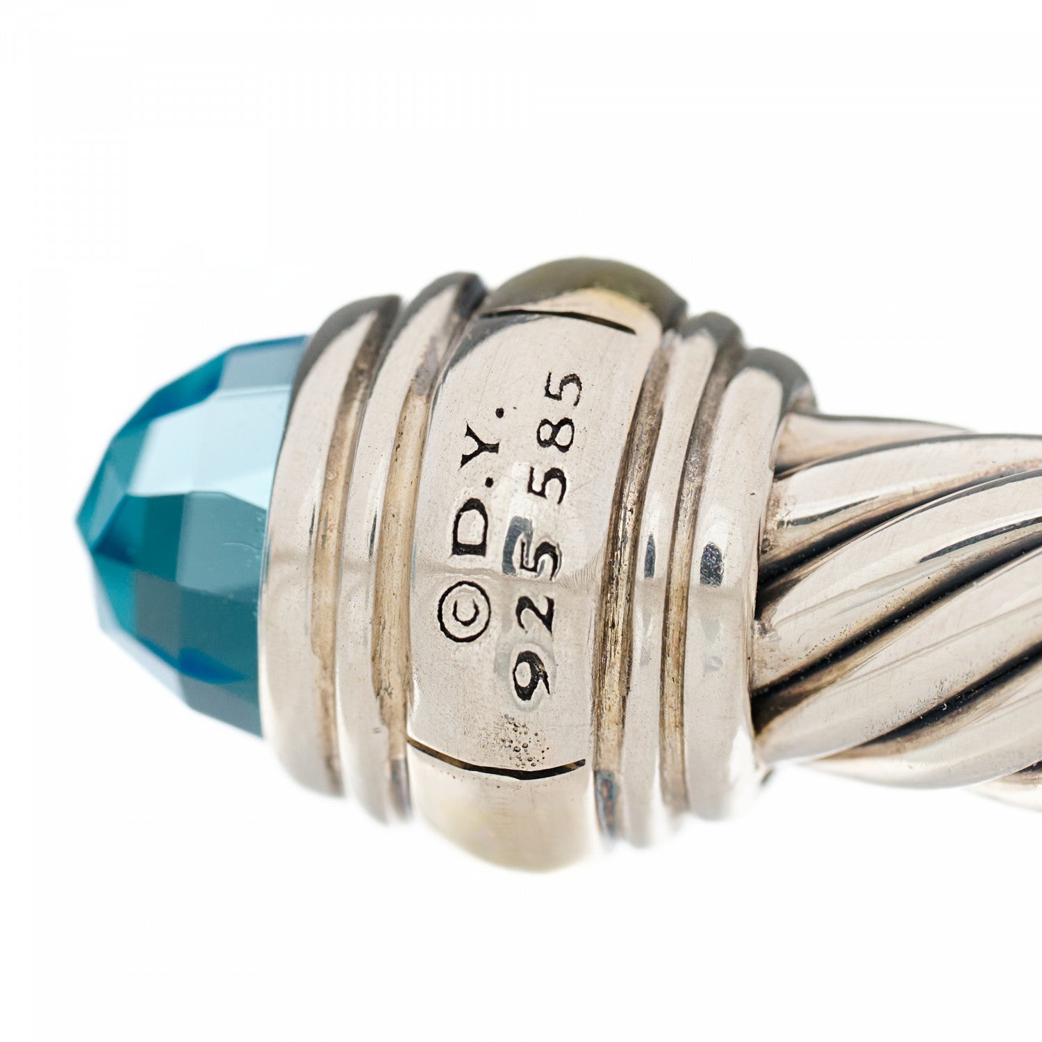 David Yurman Sterling Silver 14K Yellow Gold Blue Topaz 5mm Cable Classics Bracelet 5 of 6