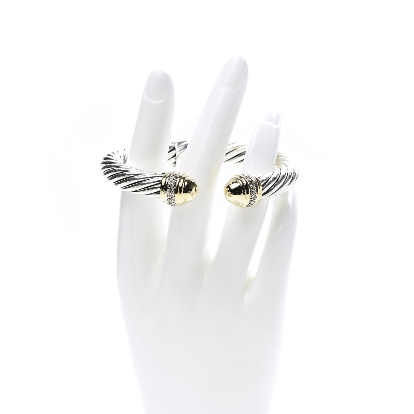 Sterling Silver 18K Yellow Gold Diamond 10mm Cable Classics Dome Bracelet