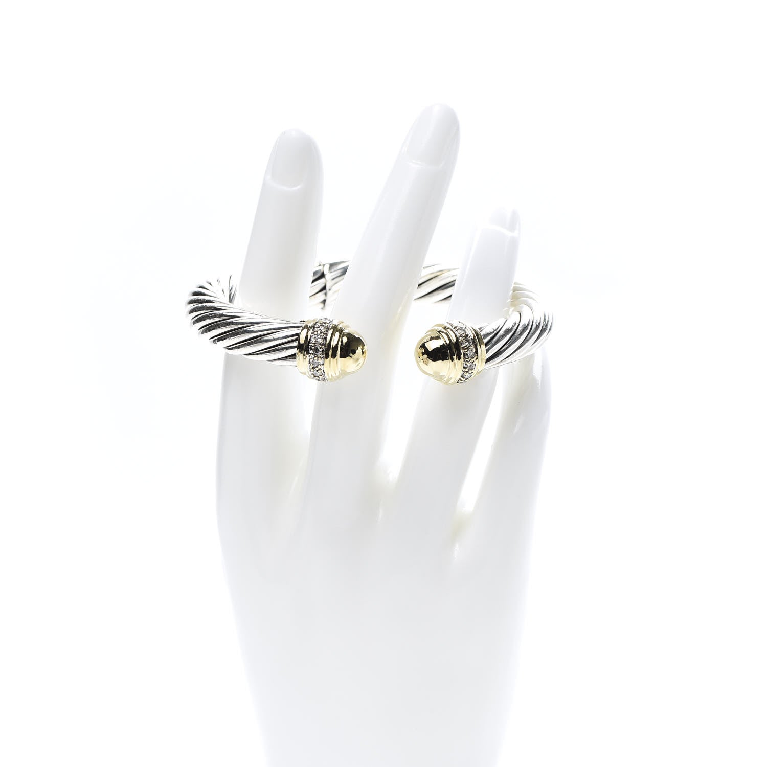 David Yurman Sterling Silver 18K Yellow Gold Diamond 10mm Cable Classics Dome Bracelet 2 of 7