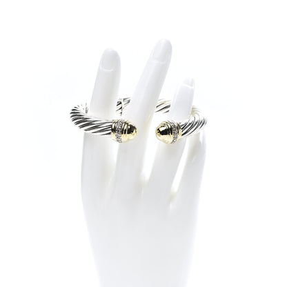 David Yurman Sterling Silver 18K Yellow Gold Diamond 10mm Cable Classics Dome Bracelet 2 of 7