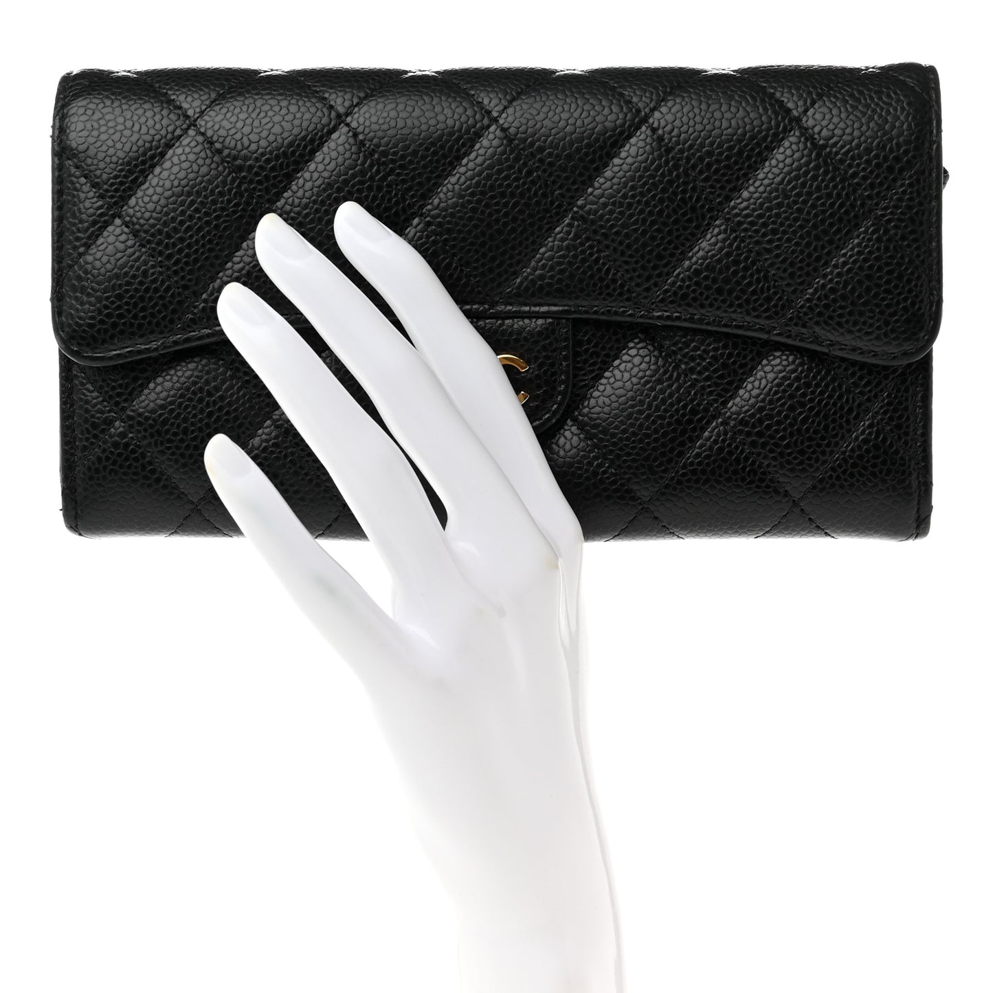 Caviar Quilted Large Gusset Flap Wallet Black