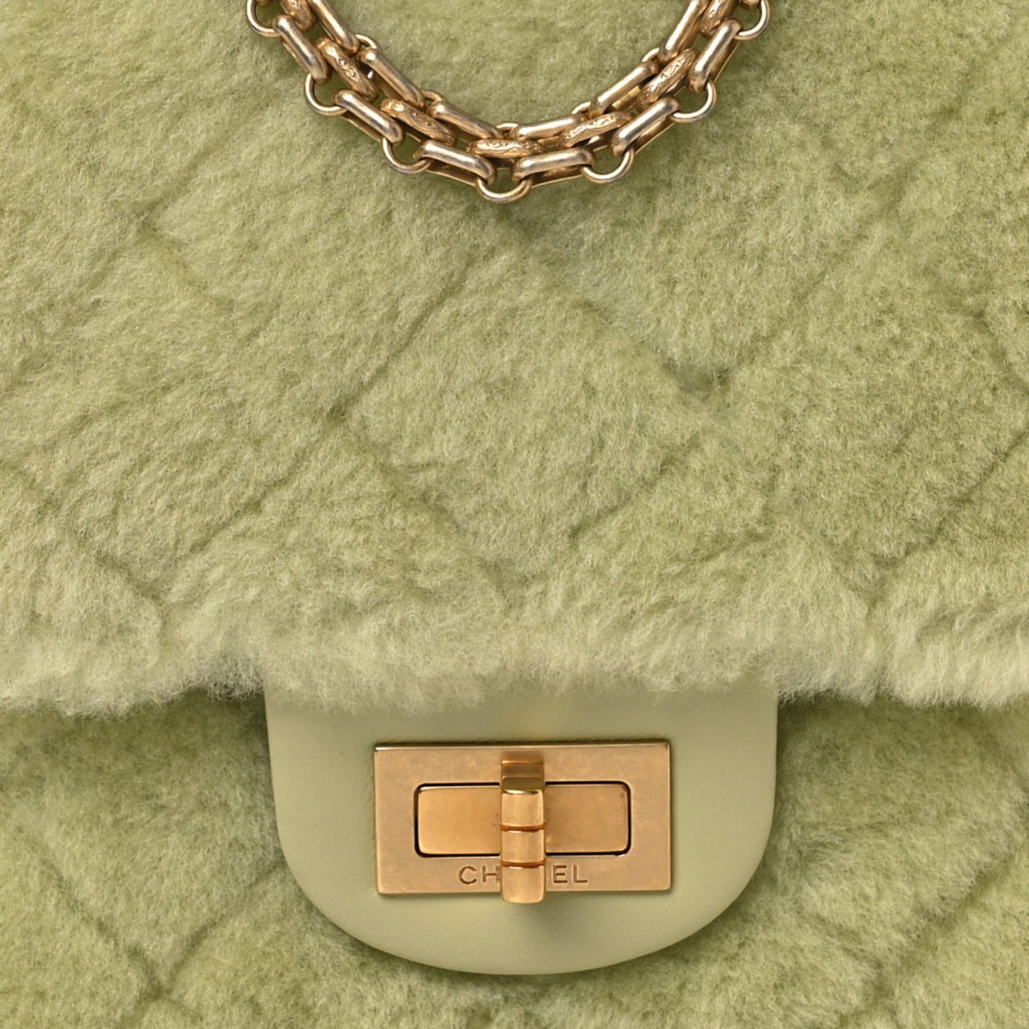 Shearling Aged Calfskin Quilted 2.55 Reissue Mini North South Flap Green