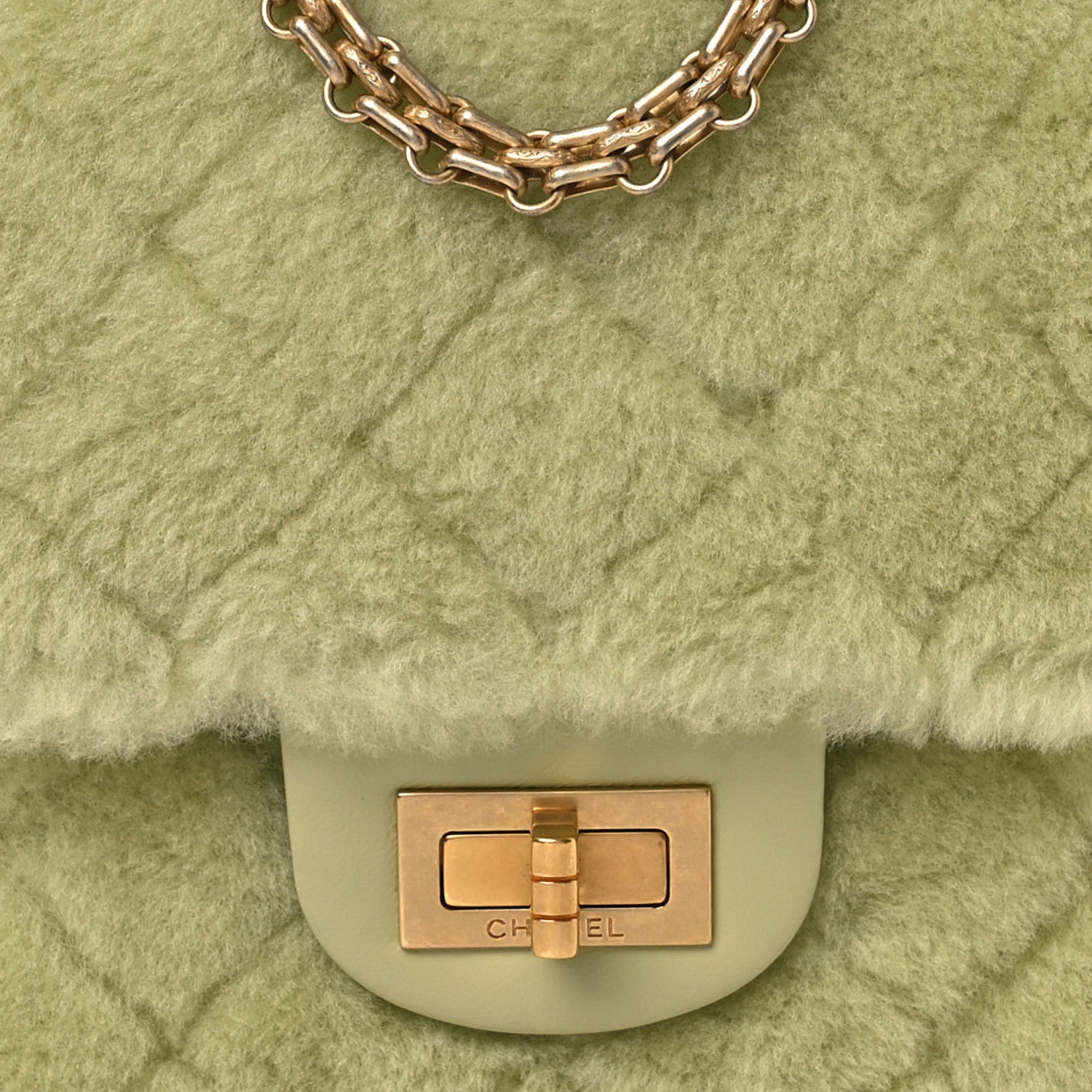 Chanel Shearling Aged Calfskin Quilted 2.55 Reissue Mini North South Flap Green 8 of 11
