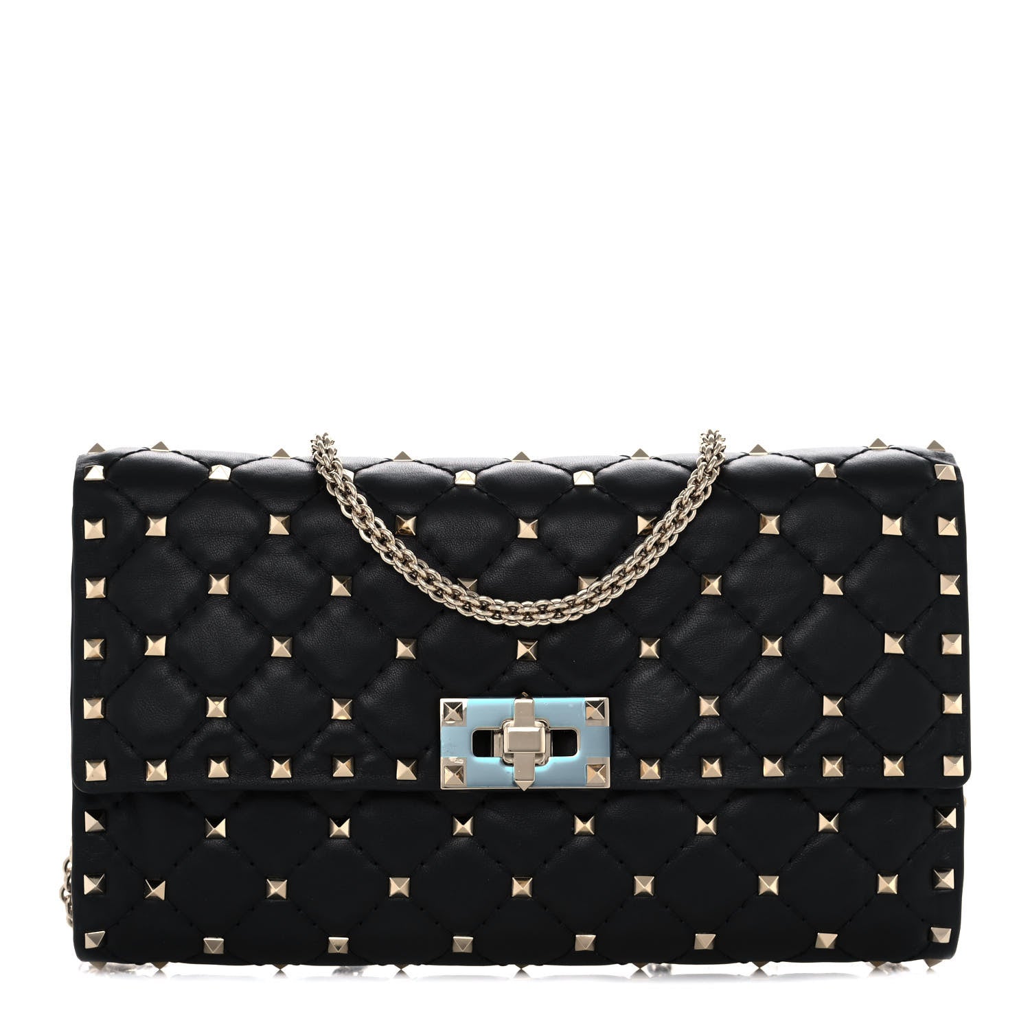 Valentino Garavani Lambskin Rockstud Spike Wallet on Chain Black 1 of 10