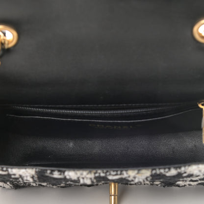 Chanel Tweed Quilted Mini Side Pearl Flap Bag Black Ecru White 4 of 6
