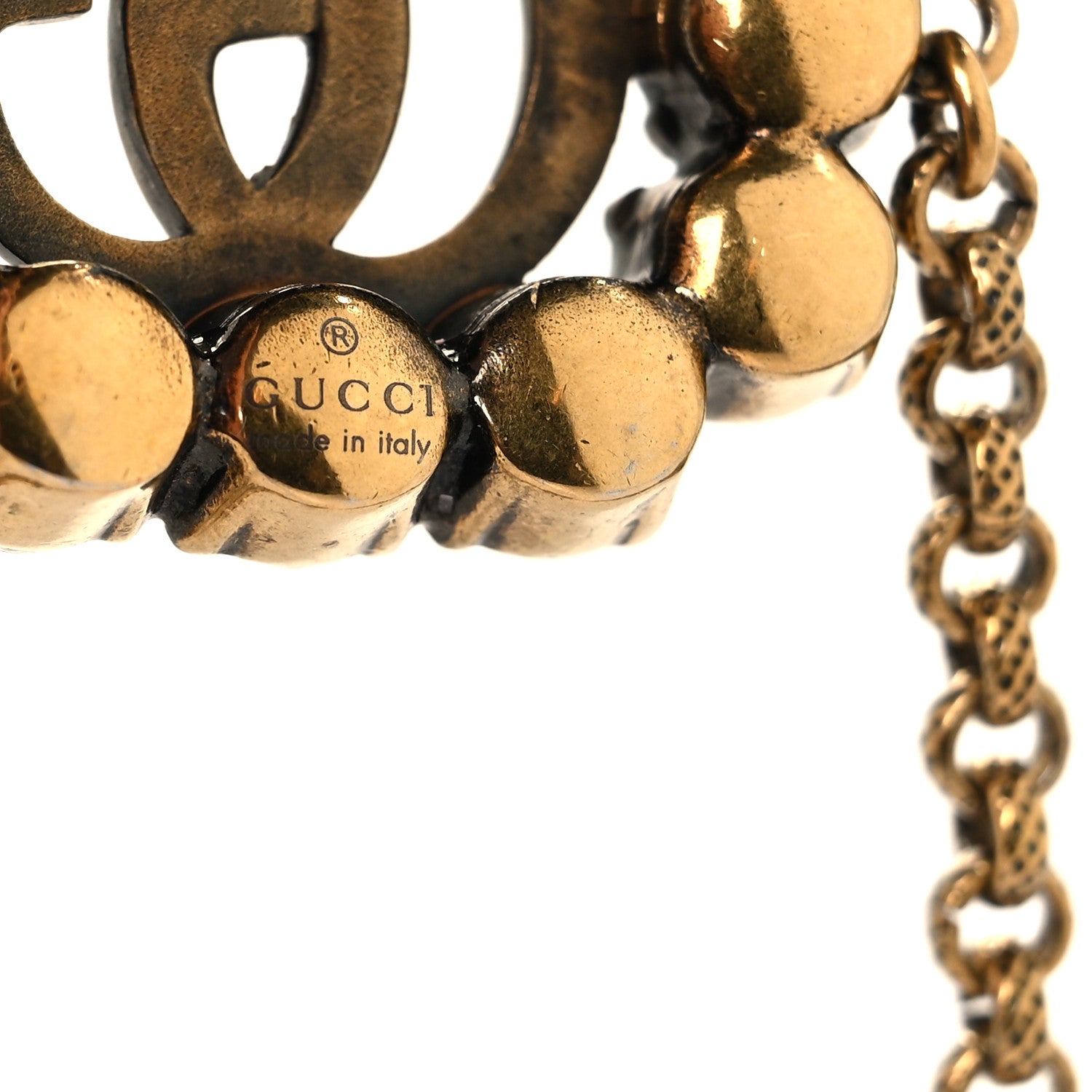 Gucci Metal Crystal Double G Bracelet Aged Gold 4 of 5