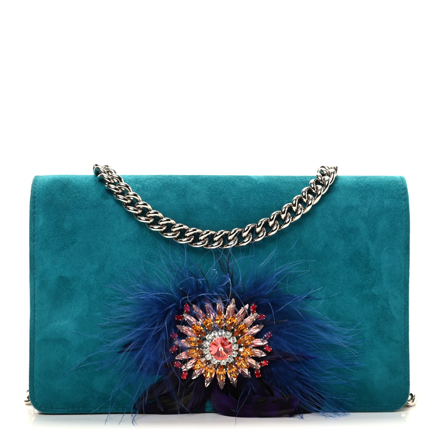 Miu Miu Camoscio Crystal Feather Embellished Wallet On Chain Ottanio 1 of 8