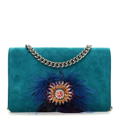 Miu Miu Camoscio Crystal Feather Embellished Wallet On Chain Ottanio 1 of 8