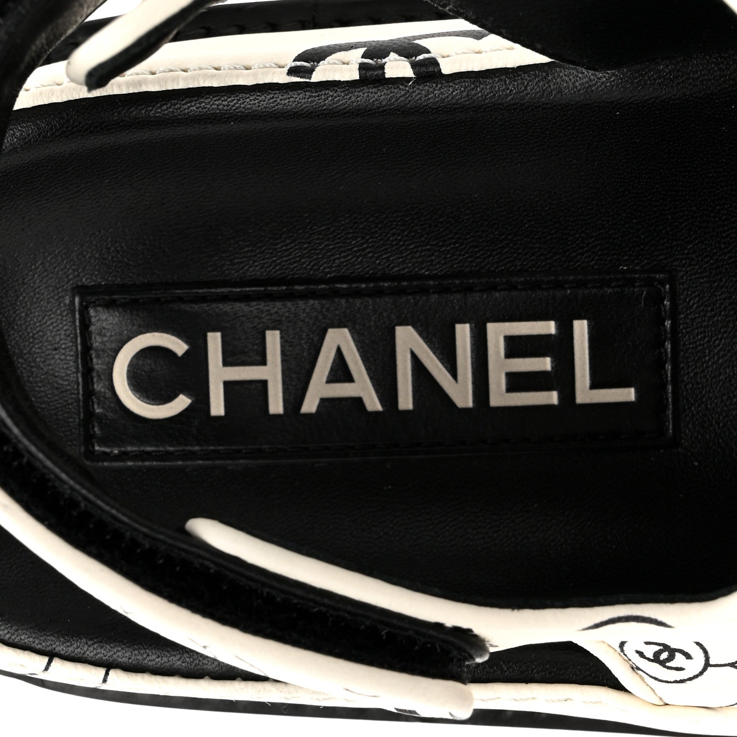 Chanel Lambskin Printed CC Velcro Dad Sandals 37 White Black 8 of 9
