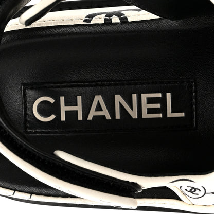 Chanel Lambskin Printed CC Velcro Dad Sandals 37 White Black 8 of 9