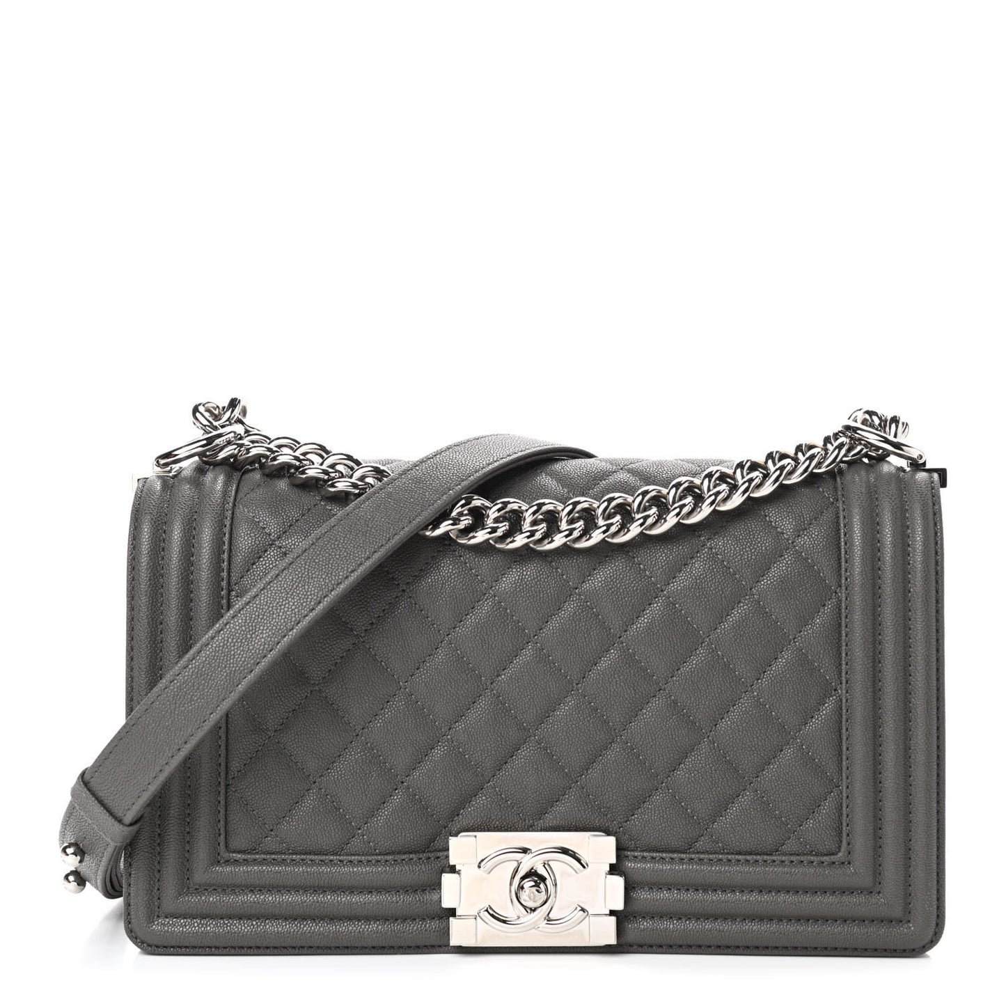 Caviar Quilted Medium Boy Flap Grey