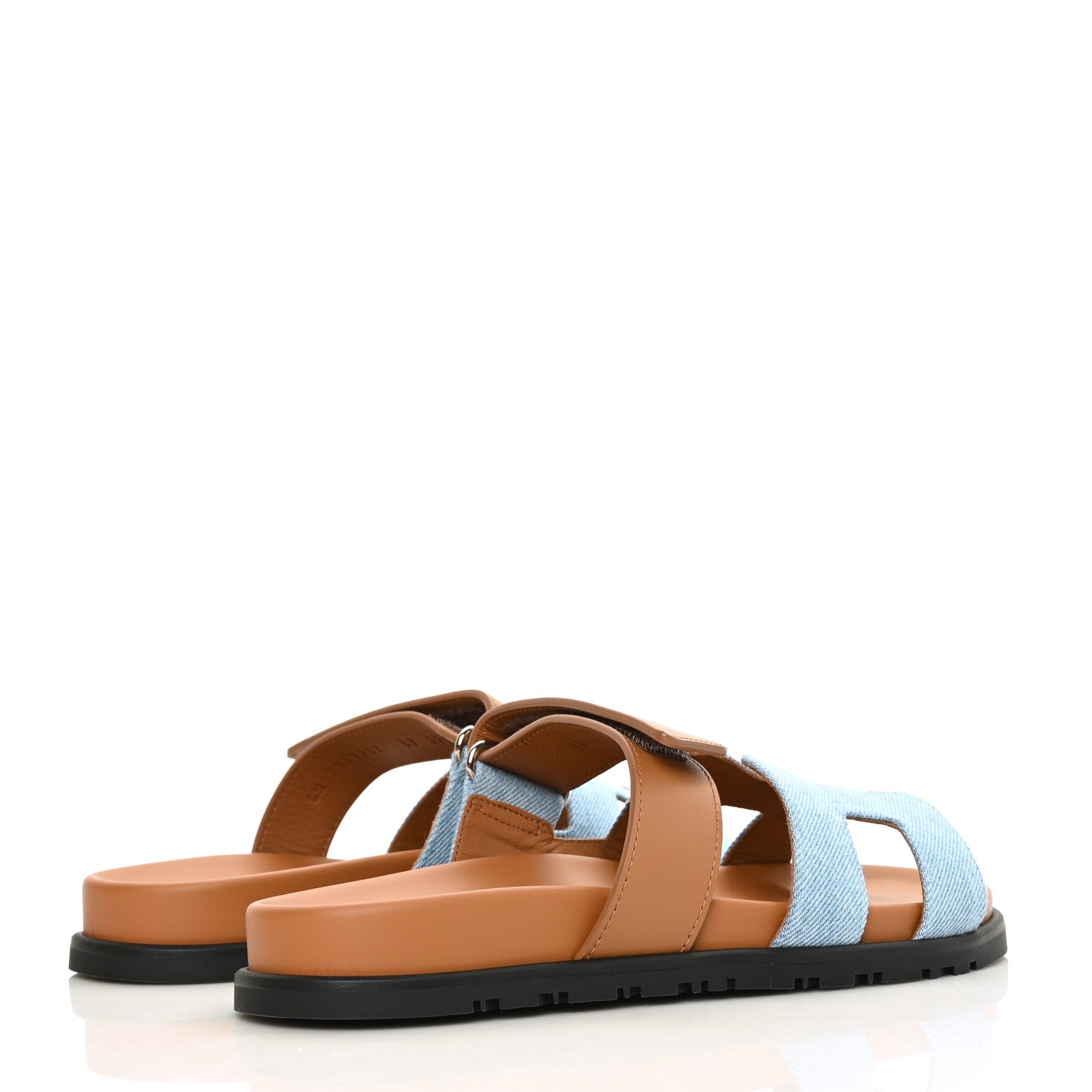 Hermes Denim Calfskin Womens Chypre Sandals 37 Bleu Clair Naturel 4 of 9