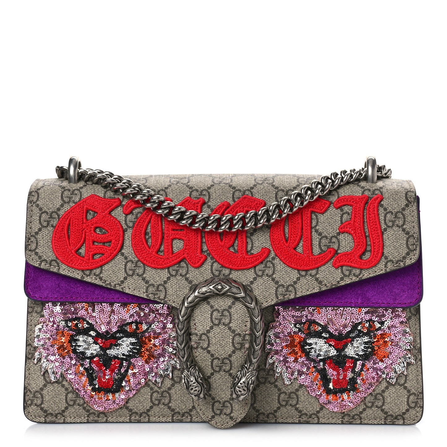GG Supreme Monogram Embroidered Small Dionysus Shoulder Bag Purple
