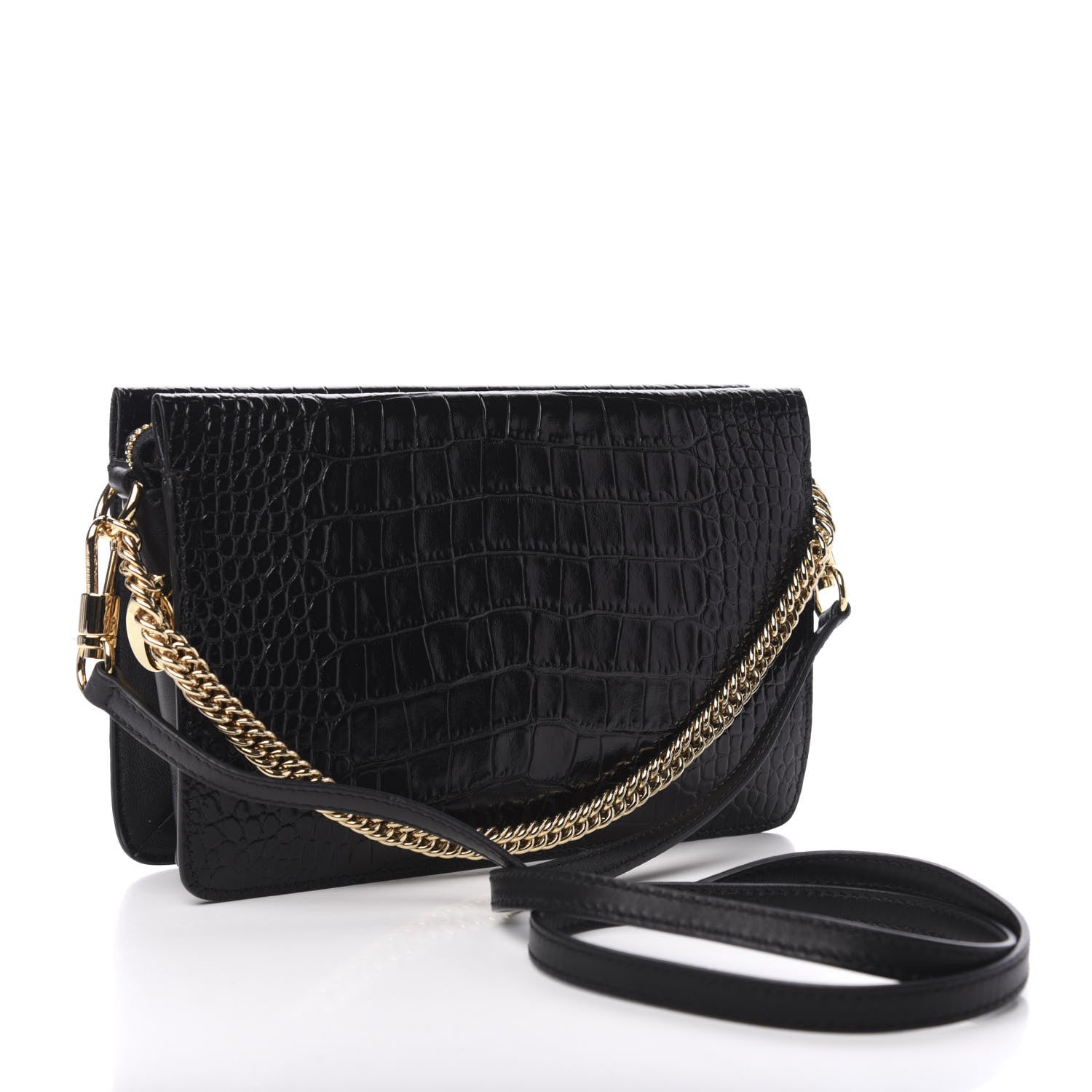Givenchy Calfskin Crocodile Embossed Cross 3 Crossbody Bag Black 3 of 10