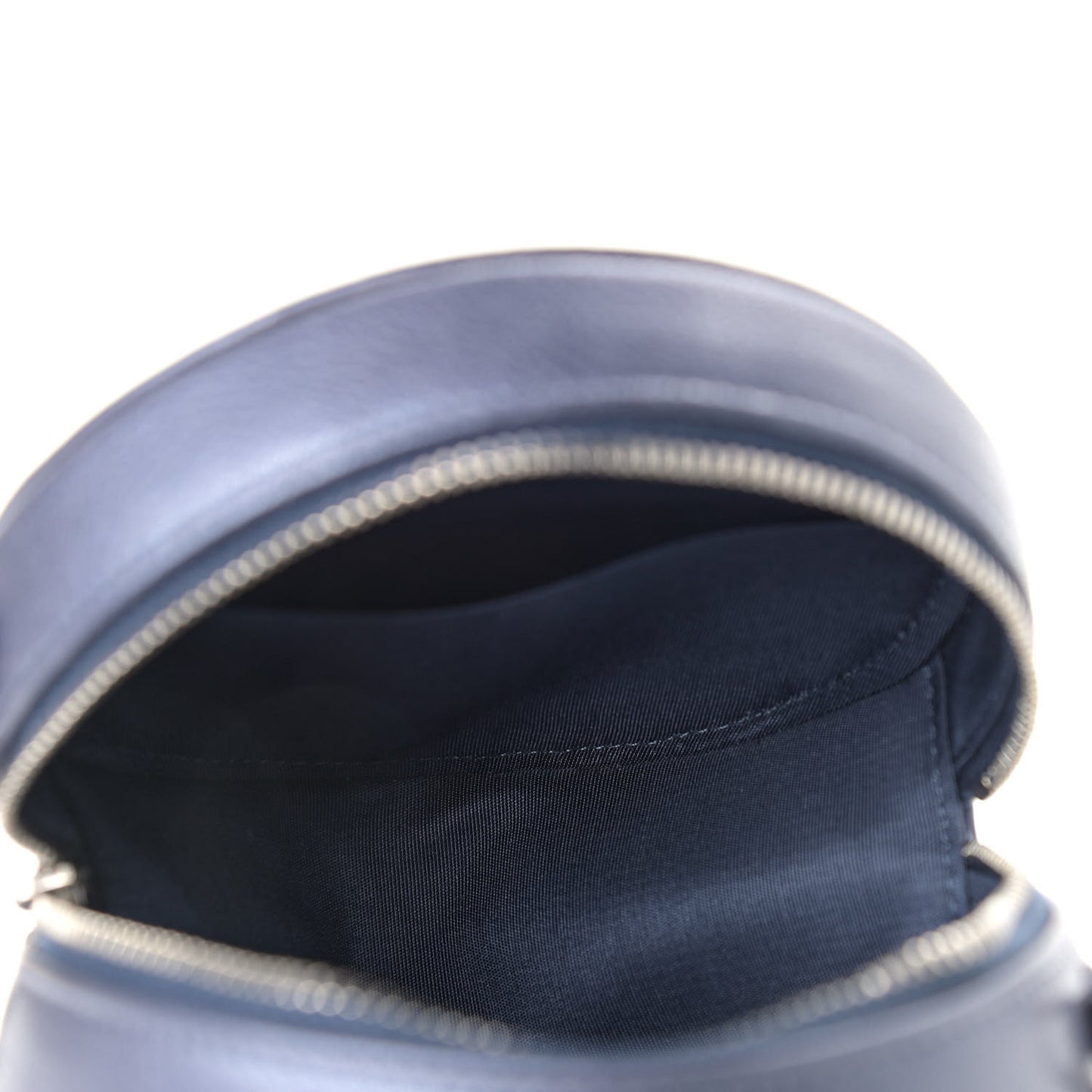 Goatskin Camellia Embossed Round Clutch With Chain Dark Blue