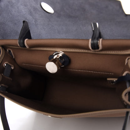 Hermes Vache Hunter Toile Herbag Zip 31 PM Etoupe Bleu Indigo 5 of 10