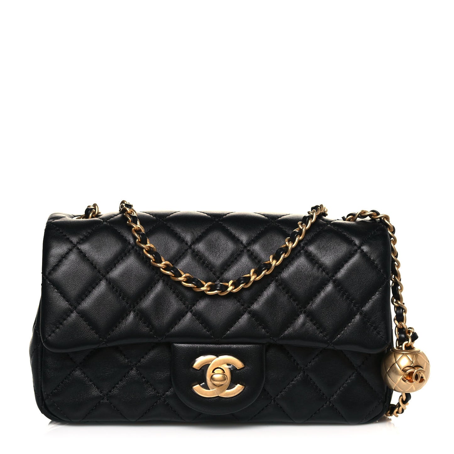 Lambskin Quilted Mini Rectangular Pearl Crush Flap Black