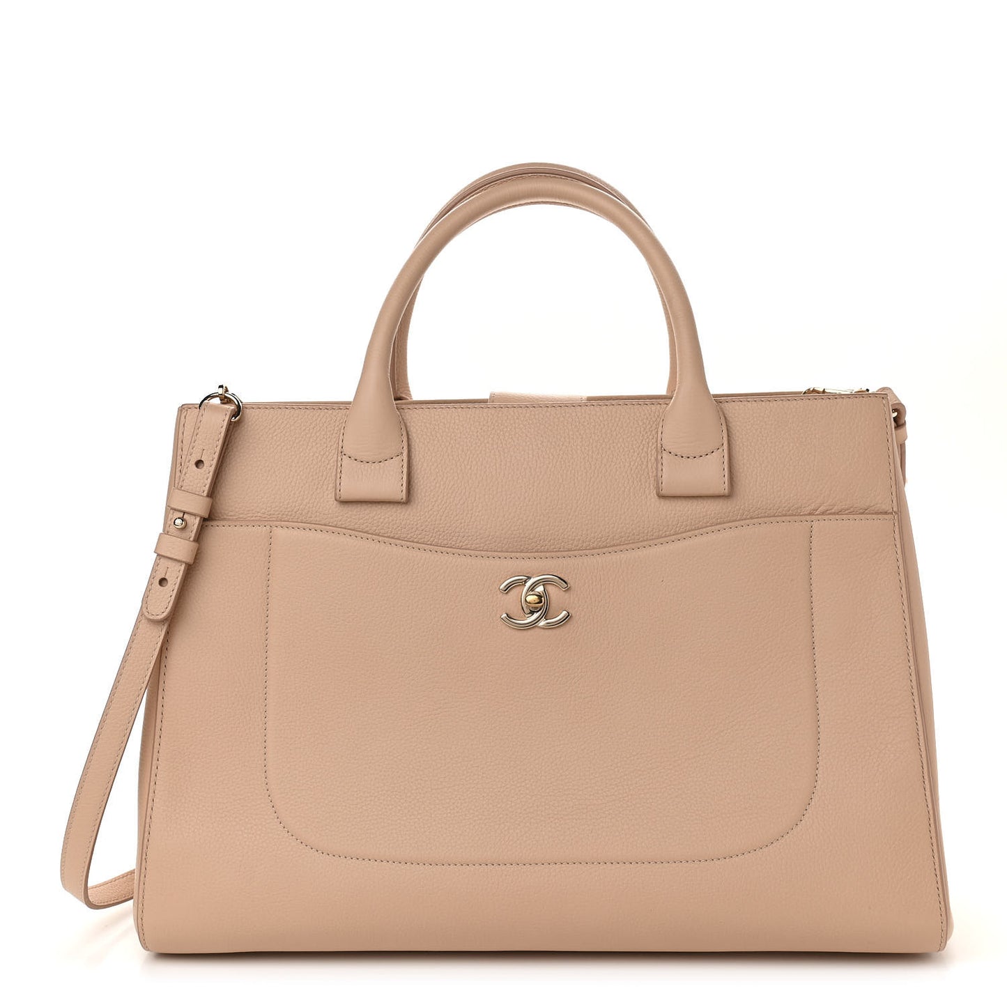 Grained Calfskin Medium Neo Executive Shopper Tote Beige