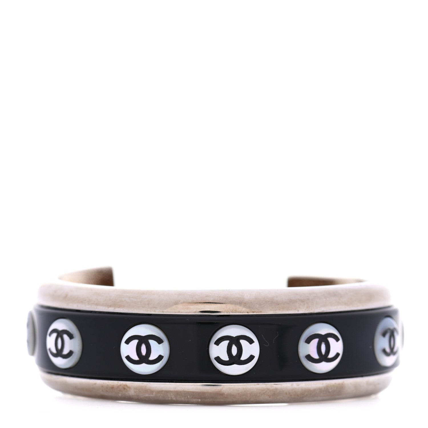 Chanel Resin CC Cuff Black White Gold 1 of 5