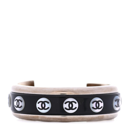 Chanel Resin CC Cuff Black White Gold 1 of 5