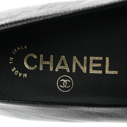 Chanel Shiny Lambskin Grosgrain Pearl Mary Jane Flats 37.5 Black 9 of 12