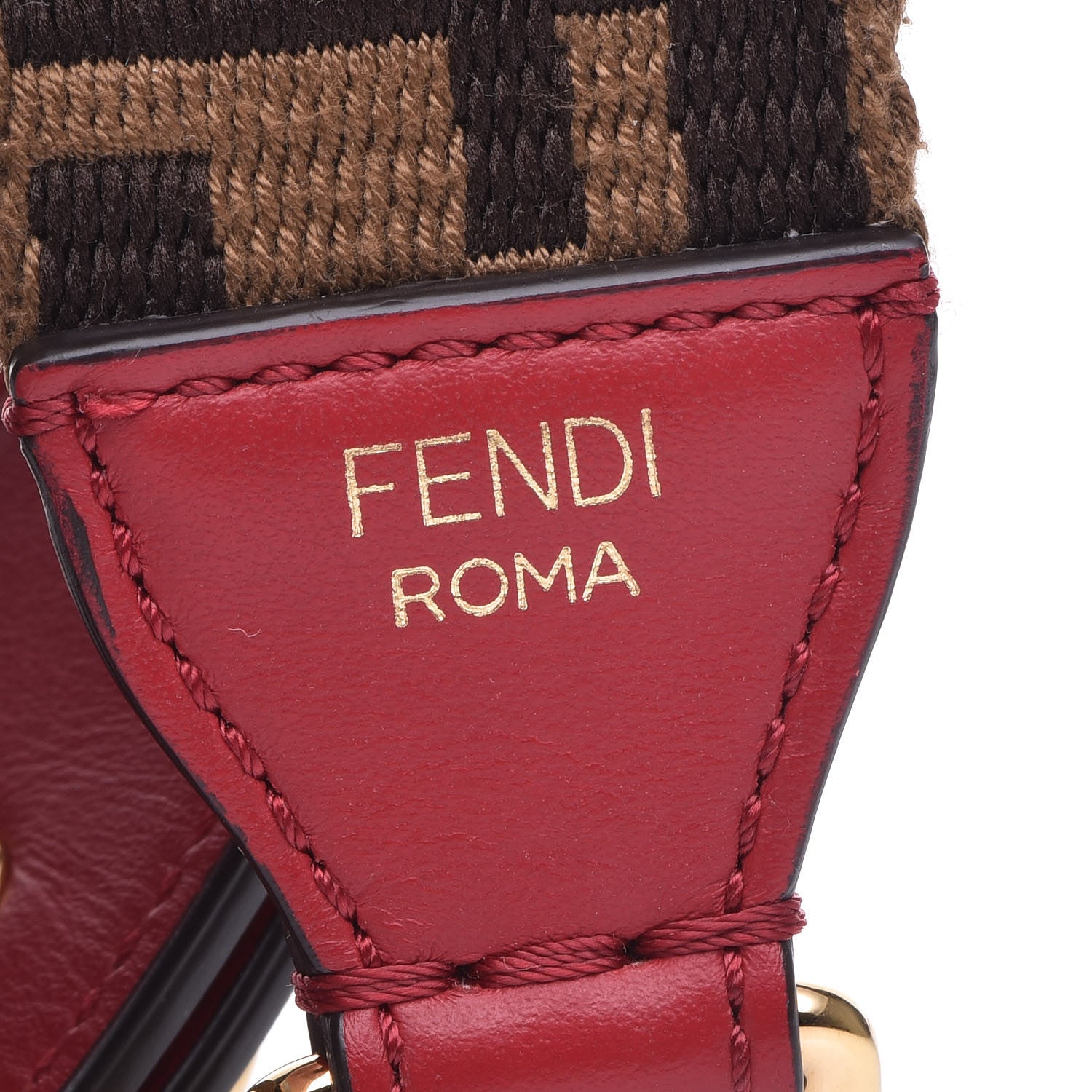Fendi Ribbon Vitello Century FF 1974 Studded Strap You Fango Marrone Fragola 4 of 7