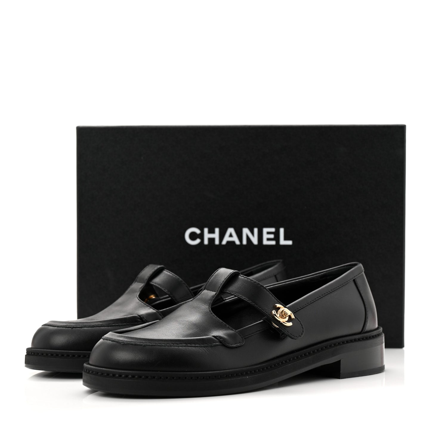 Calfskin CC Turnlock Moccasin Loafers 37.5 Black