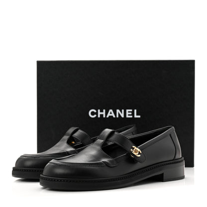Chanel Calfskin CC Turnlock Moccasin Loafers 37.5 Black 10 of 10
