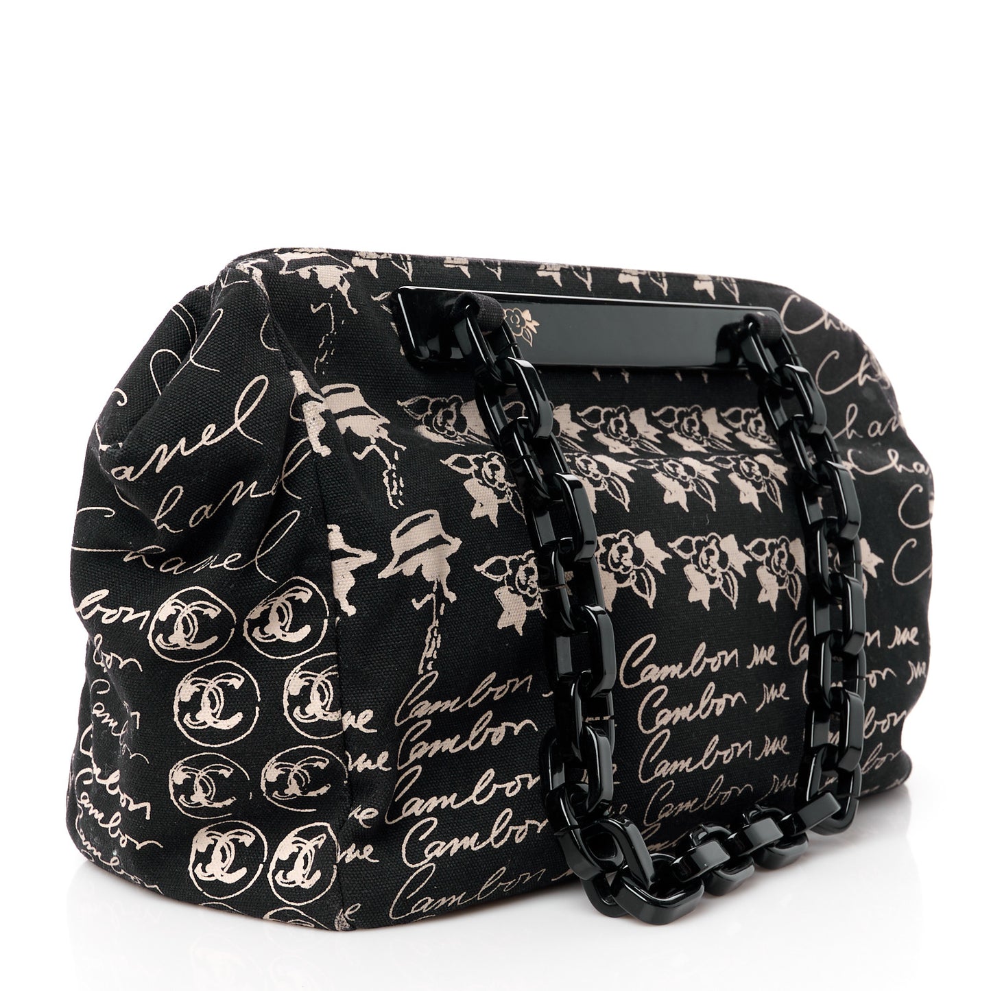 Canvas Camellia Flower Tote Black