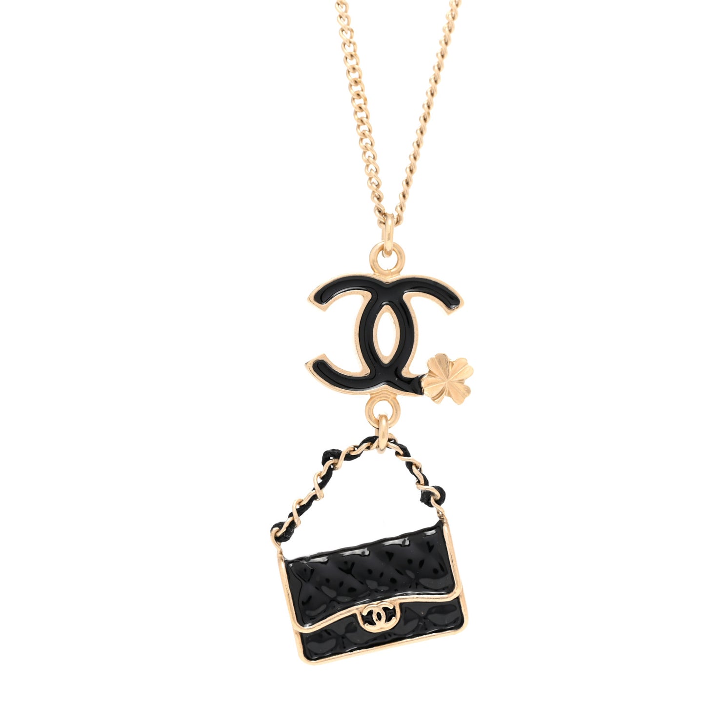 Enamel Charming Chic Classic Flap CC Charm Necklace Black