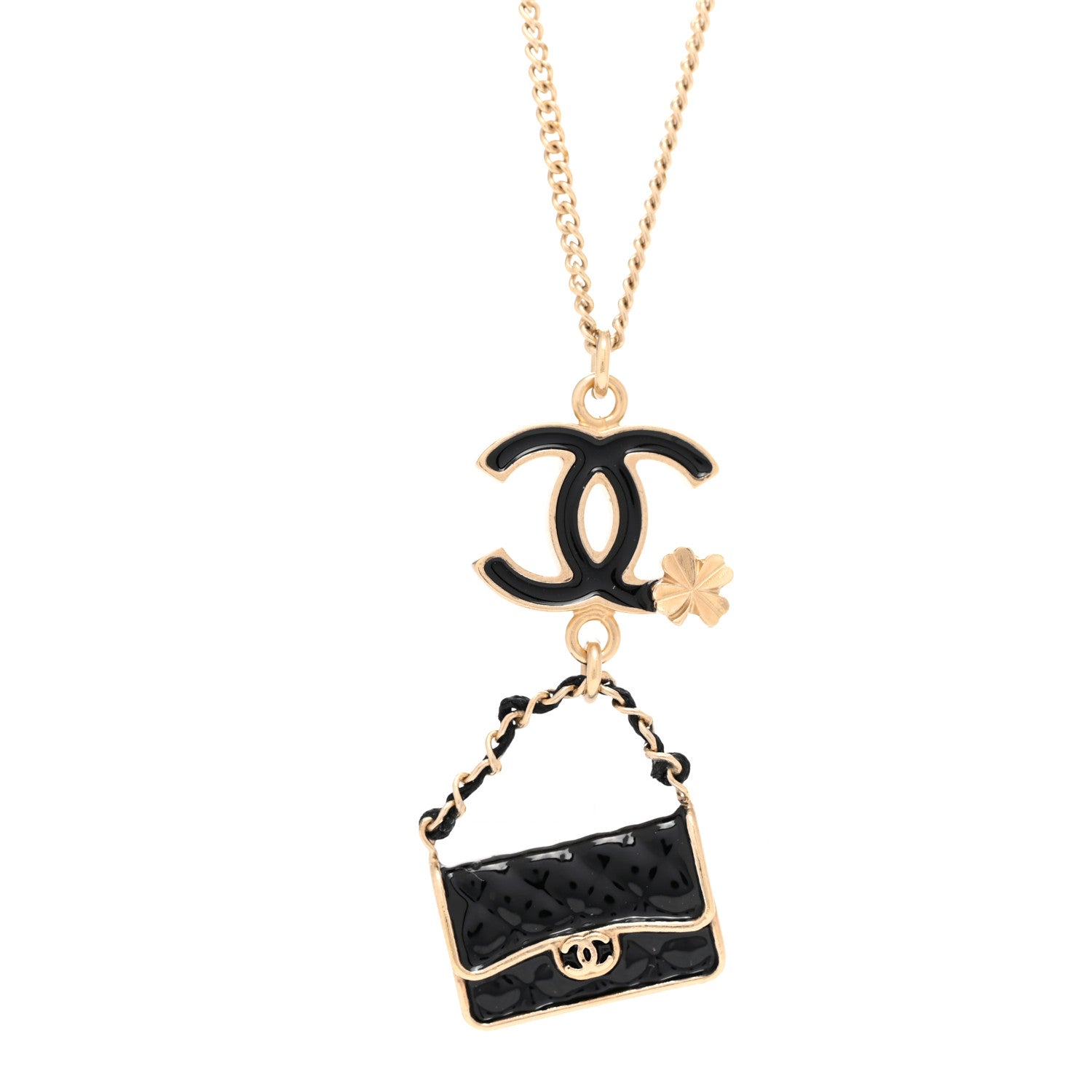 Chanel Enamel Charming Chic Classic Flap CC Charm Necklace Black 3 of 5