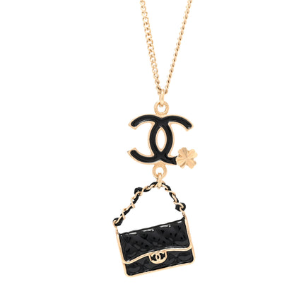 Chanel Enamel Charming Chic Classic Flap CC Charm Necklace Black 3 of 5