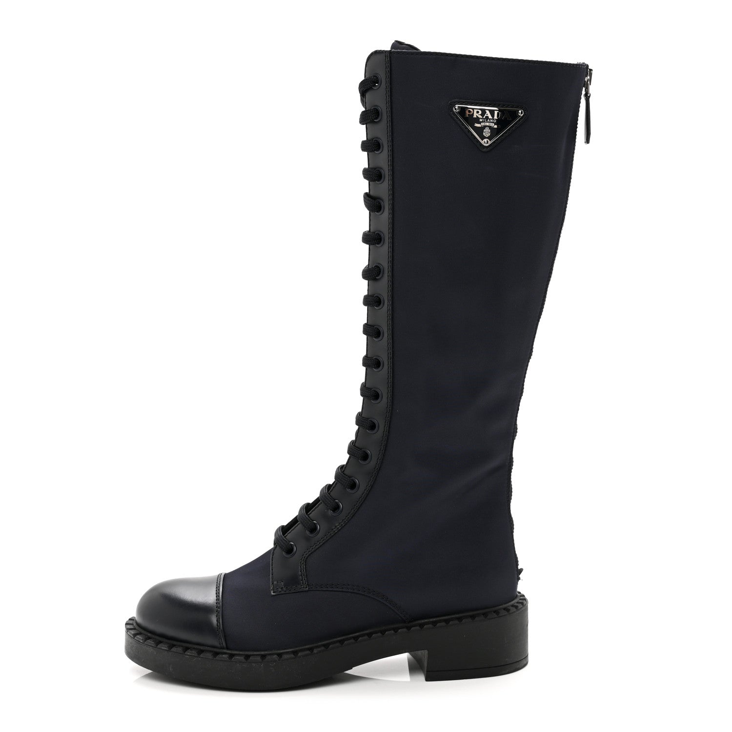 Prada Re-Nylon Spazzolato Rois Metal Triangle Logo Tall 50mm Combat Boots 36 Bleu 1 of 8