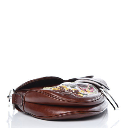 Christian Dior Calfskin Embroidered Romantic Flowers Saddle Bag Brown 4 of 14