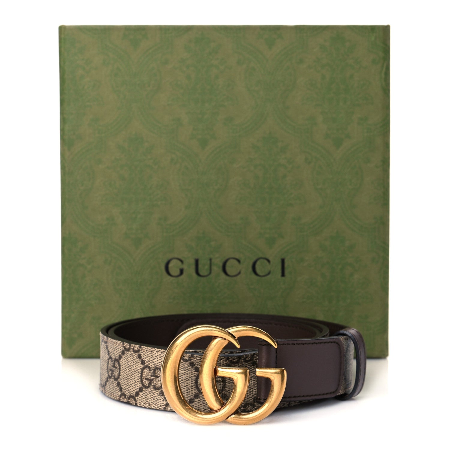 Gucci GG Supreme Monogram Matte Plutone Calfskin Double G 30mm Belt 85 34 Beige Ebony New Acero 10 of 10