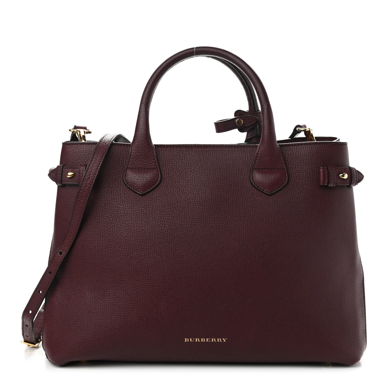Burberry Grainy Calfskin House Check Medium Banner Tote Mahogany Red 1 of 10