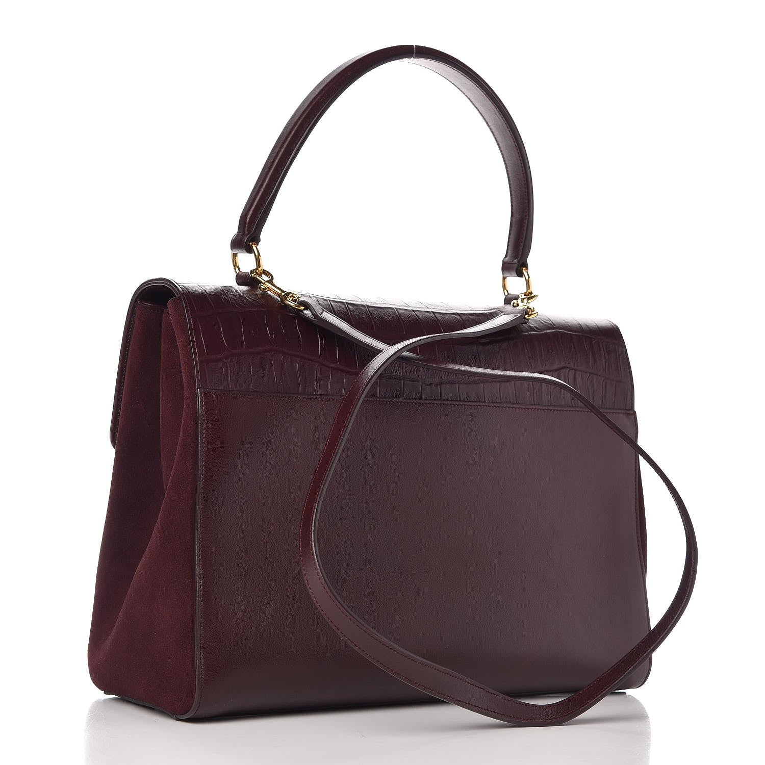 Saint Laurent Calfskin Crocodile Embossed Medium Moujik Top Handle Bag Amarena 3 of 17