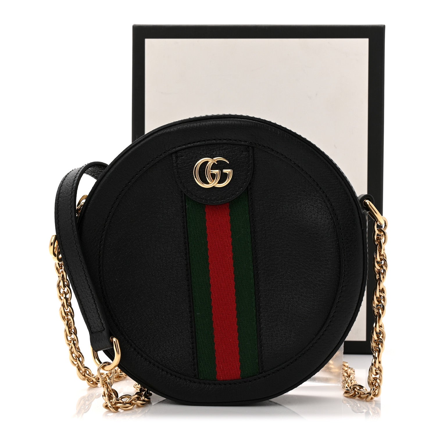 Gucci Grained Calfskin Web Mini Ophidia Round Shoulder Bag Black 11 of 11