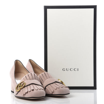 Gucci Kid Scamosciato GG Marmont Fringe 50mm Loafer Pumps 38.5 Crystal Pink 10 of 10