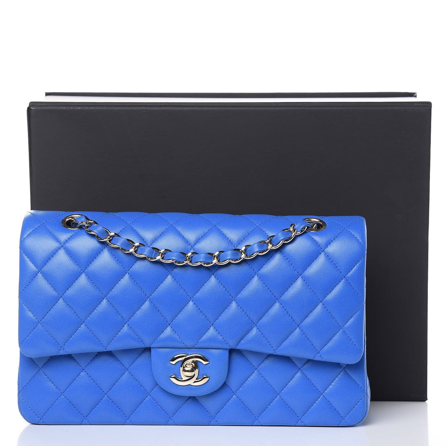 Lambskin Quilted Medium Double Flap Blue
