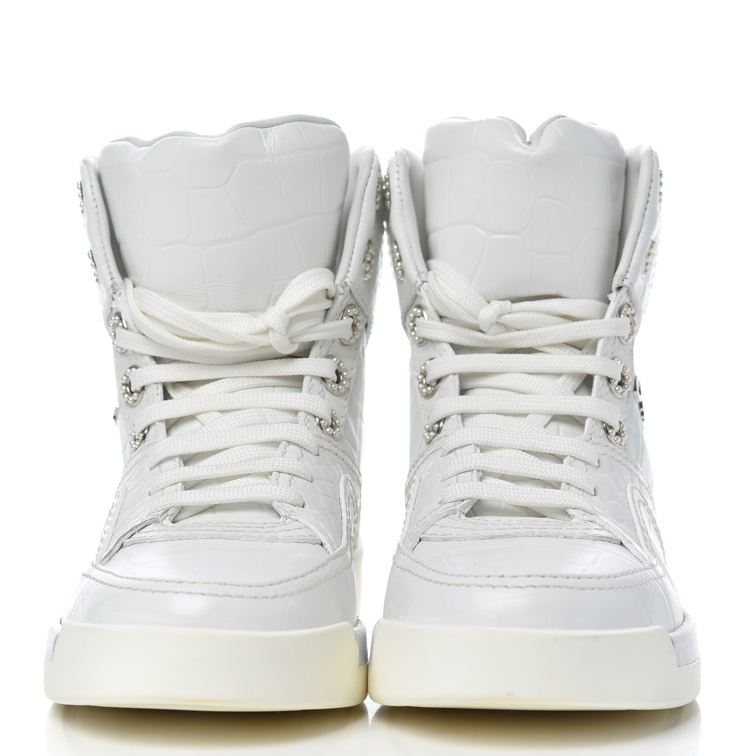 Chanel Calfskin Crocodile Embossed Cocodile High Top Sneakers 36 White 2 of 14
