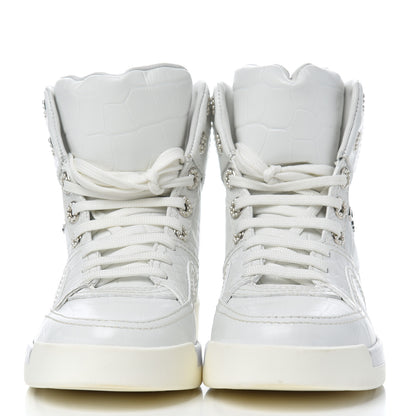 Chanel Calfskin Crocodile Embossed Cocodile High Top Sneakers 36 White 2 of 14