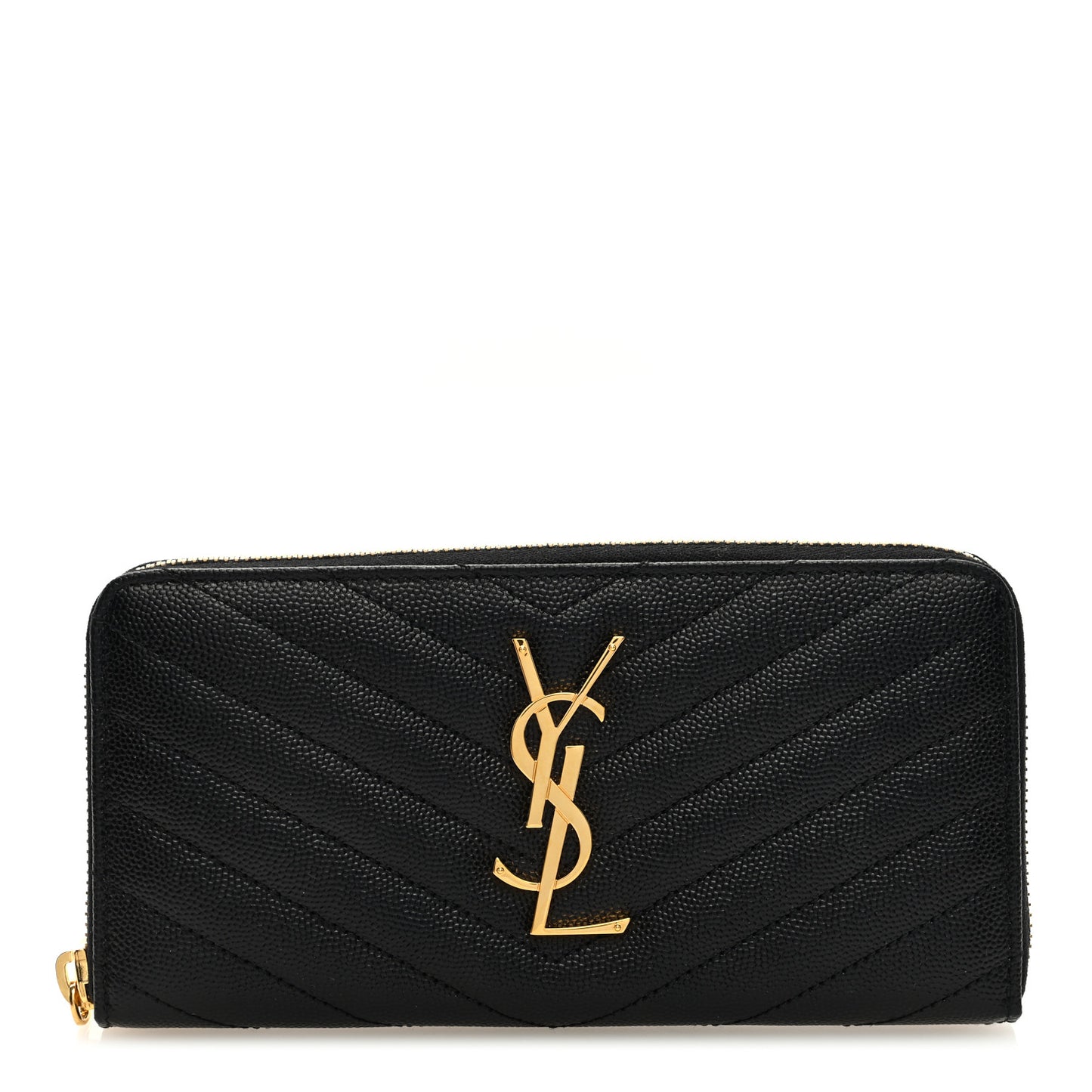 SAINT LAURENT Grain De Poudre Matelasse Chevron Monogram Zip Around Wallet Black