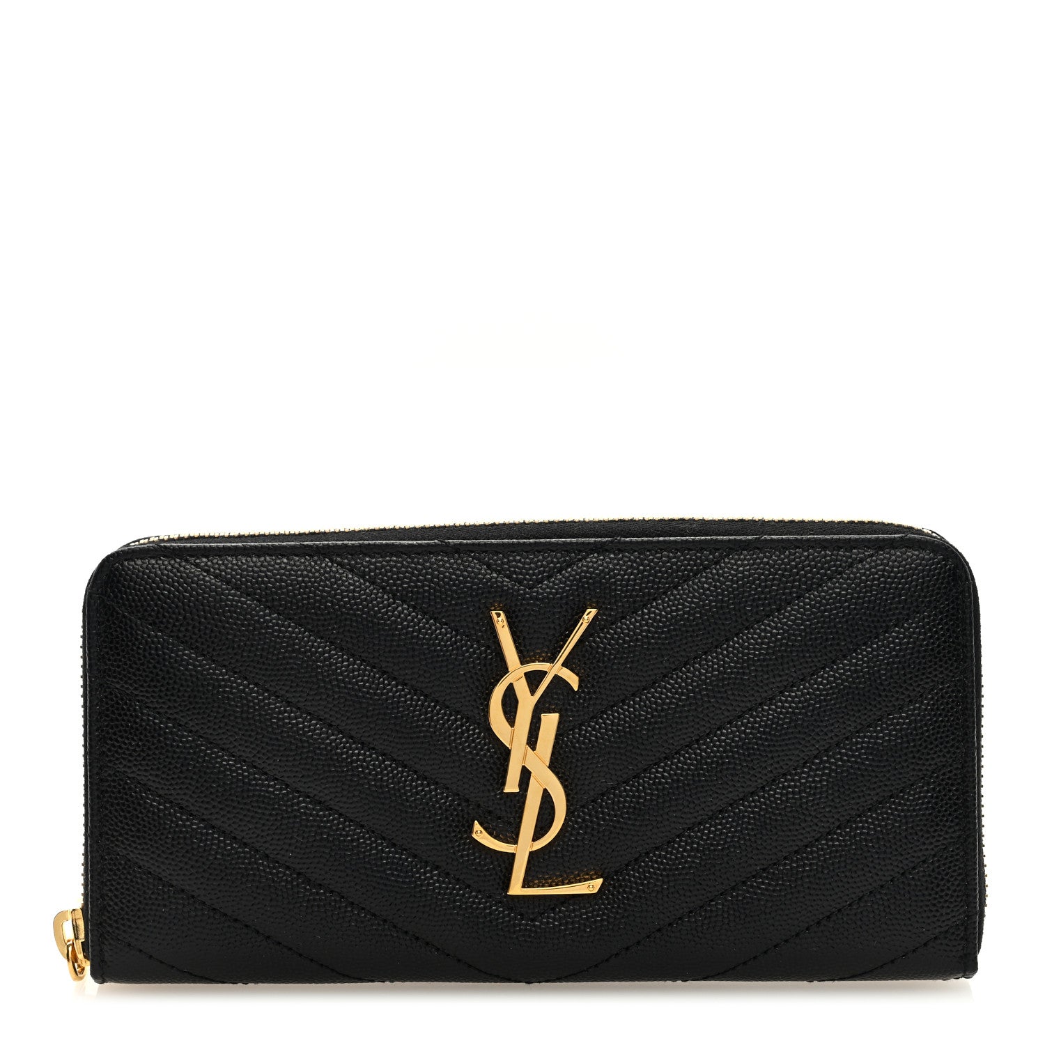 Saint Laurent SAINT LAURENT Grain De Poudre Matelasse Chevron Monogram Zip Around Wallet Black 1 of 6