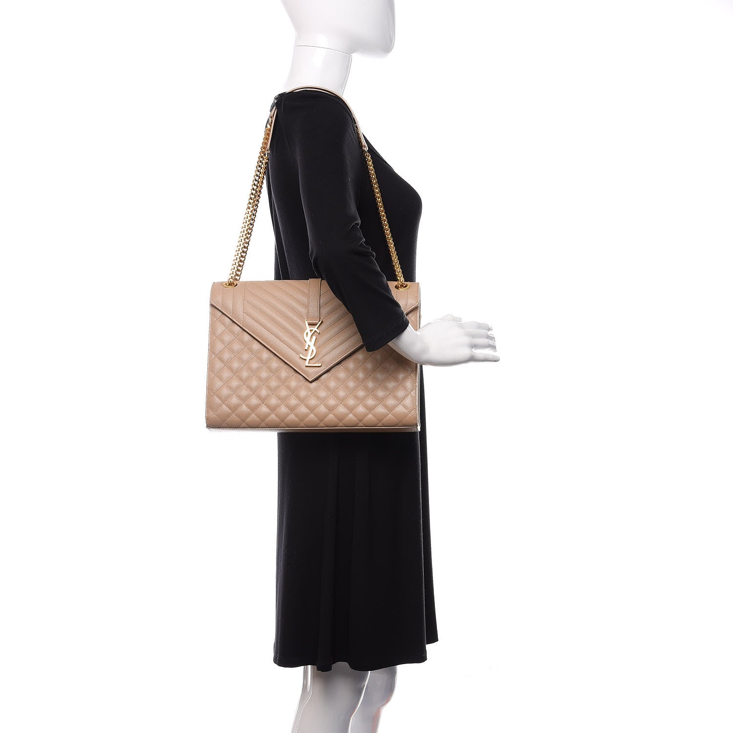 Saint Laurent Grain De Poudre Mixed Matelasse Large Triquilt Monogram Satchel Dark Beige 2 of 11