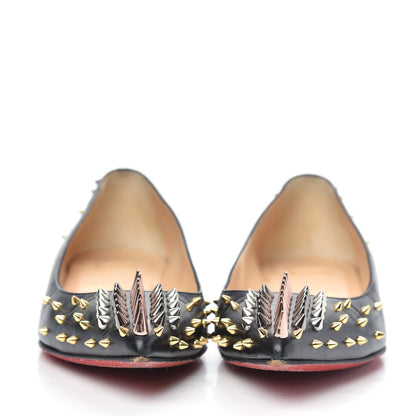 Christian Louboutin Shiny Nappa Goldoflat Spikes Flats 37.5 Black 2 of 12
